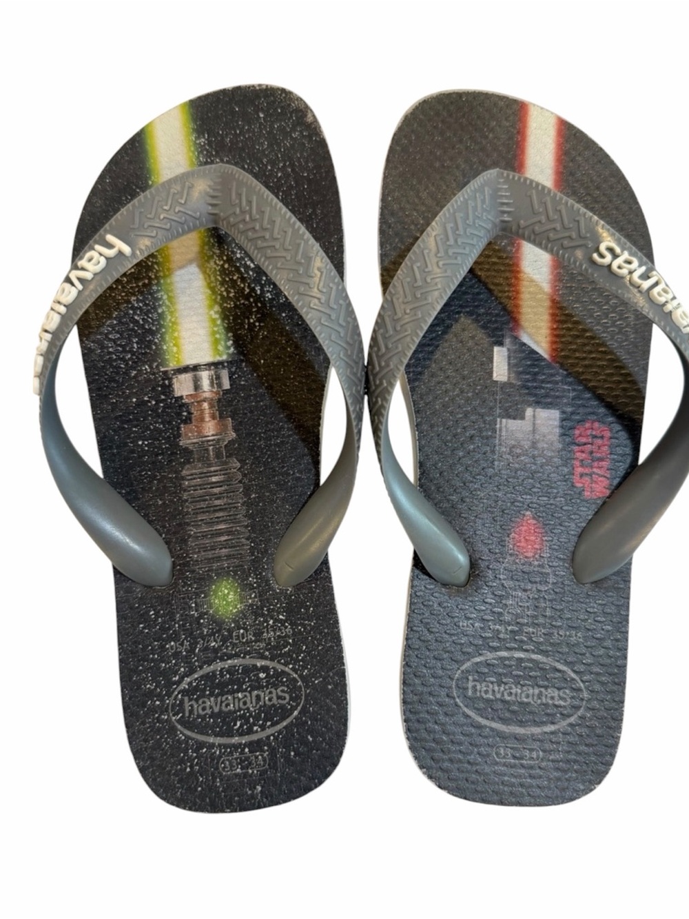 Havaianas Star Wars Flip Flops Gray Kids Size 3/4 Darth Vader Lightsaber